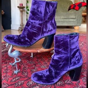 ANN DEMEULEMEESTER Purple Velvet Vintage Lavato Prugna Ankle Boots Sz 38 Size 8